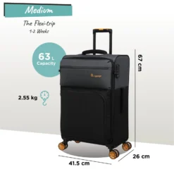 Duo-Tone - Medium (Pewter & Black) -IT Luggage Store Duo Tone Med Black dims weights