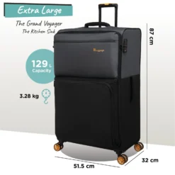 Duo-Tone - Extra Large (Pewter & Black) -IT Luggage Store Duo Tone XLarge Black dims weights