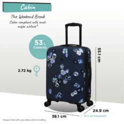 IT Luggage Sheen - 2pc Set (Pansies Floral Blue Depths) -IT Luggage Store Sheen Pansies Cabin dims weights