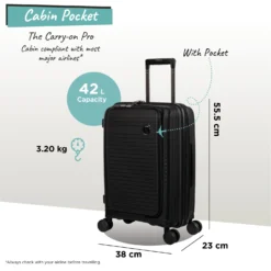 IT Luggage Spontaneous II - Cabin With Pocket (Black) 19 IT Luggage Spontaneous II - Cabin With Pocket (Black) -IT Luggage Store Spontaneous Cabin Pocket blk dims weights