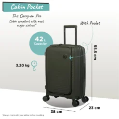 IT Luggage Spontaneous II - Cabin With Pocket (Olive Night) -IT Luggage Store Spontaneous Cabin Pocket olive dims weights