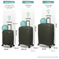 IT Luggage Spontaneous II - Cabin With Pocket (Olive Night) -IT Luggage Store Spontaneous Set Pocket olive dims weights 77c88748 70dc 46d3 b9d8 bc5c73f8b6b9